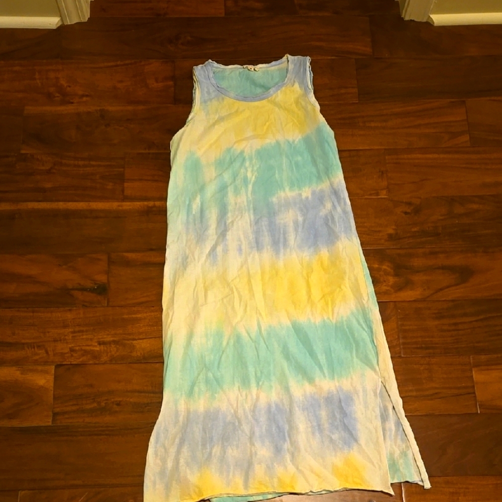 LA MIEL Tie-Dye Maxi Dress - Blue, Yellow, White